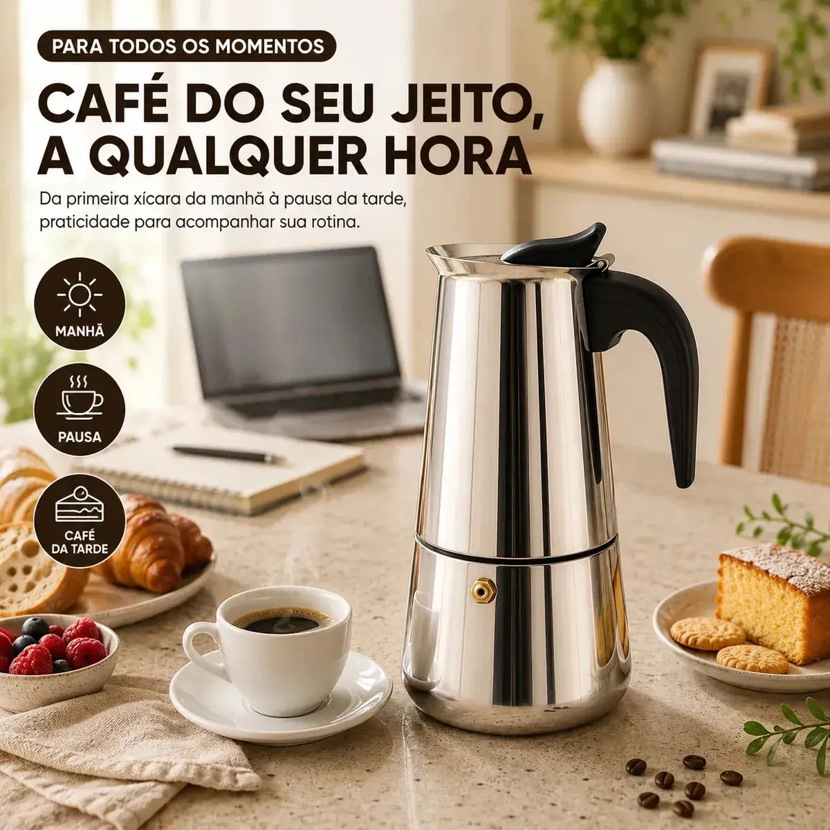 Cafeteira Italiana Moka inox 6 Xícaras Café Expresso Espresso Para Fogão Manual Tradicional Resistente 300 Ml Casa Premium Sólar thumbnail 7