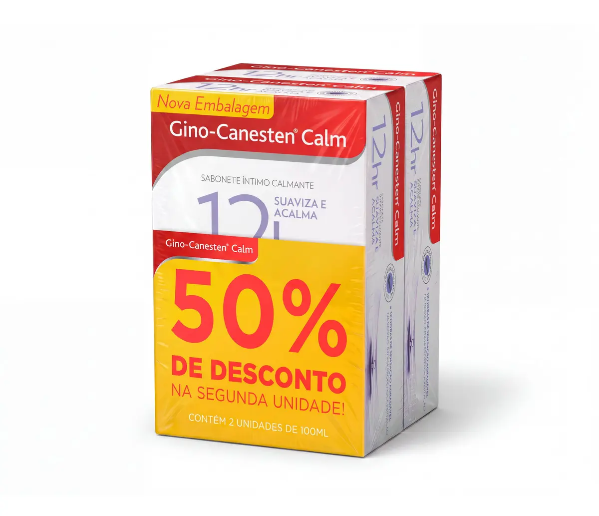 Sabonete Íntimo em Gel Gino-Canesten, 100ml, Pack com 2 Unidades | Calm Gel 2un 100ml, Com glicina, Ação calmante, pH balanceado, Dermatologicamente testado, Alívio de irritações
