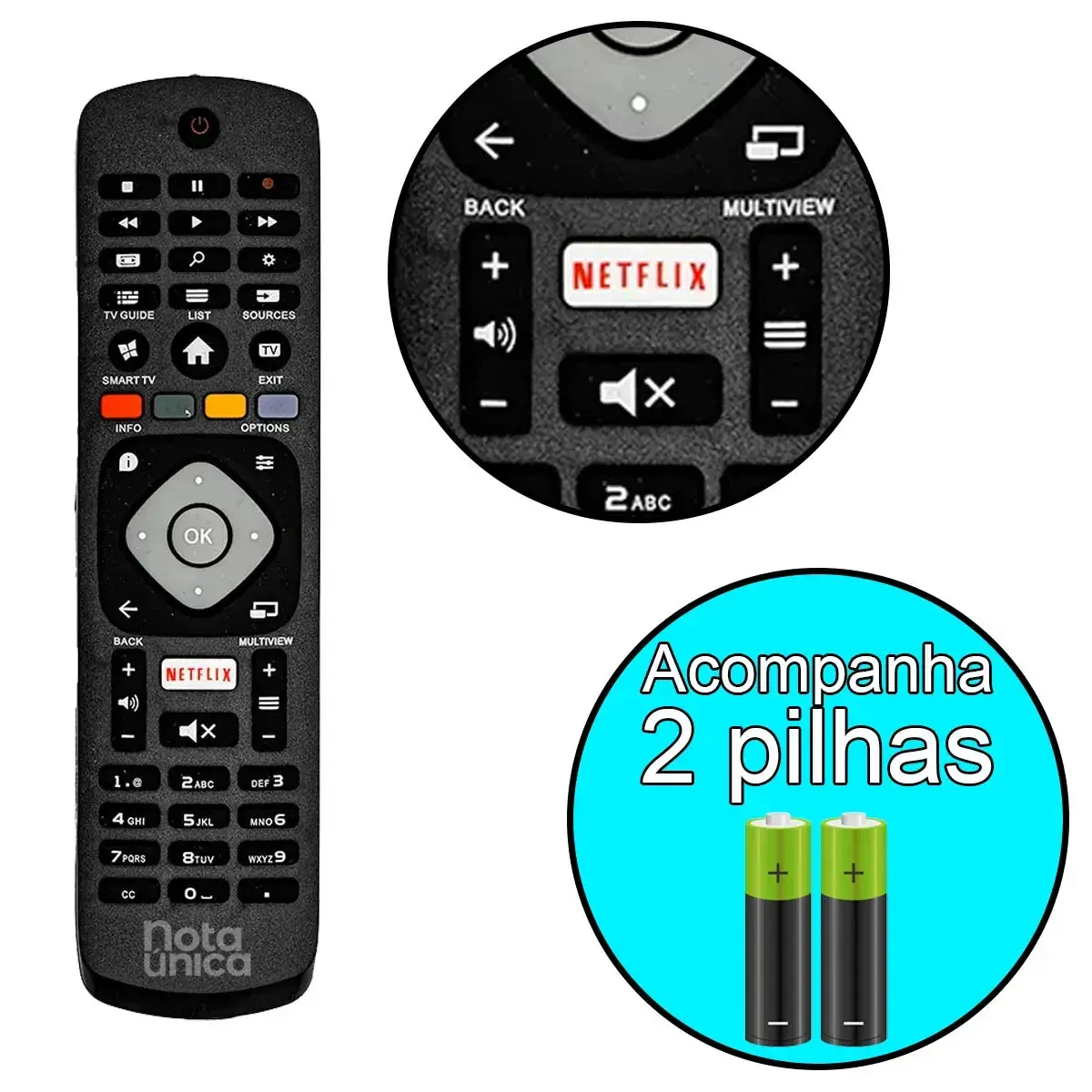 Controle Remotos Para Tv Philips Smart Lcd E Led Com Tecla Netflix E Pilhas