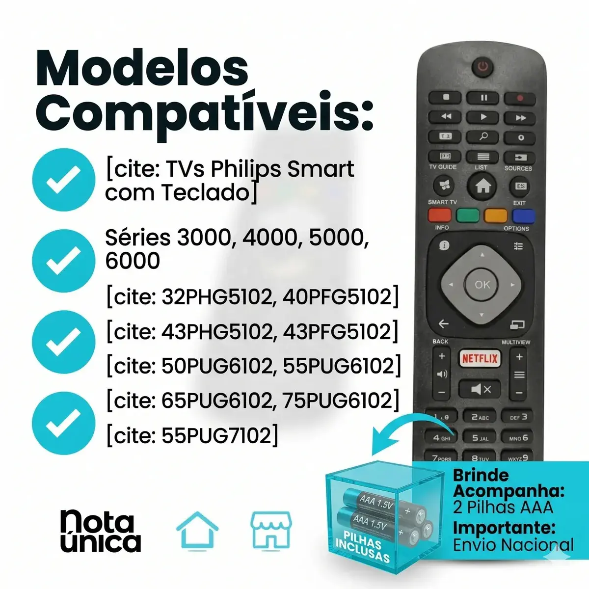 Controle Remotos Para Tv Philips Smart Lcd E Led Com Tecla Netflix E Pilhas thumbnail 2