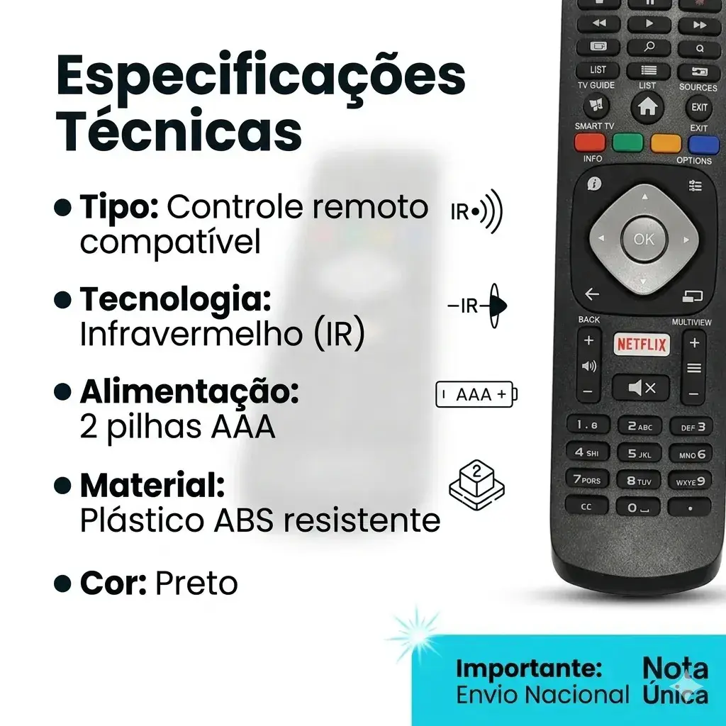Controle Remotos Para Tv Philips Smart Lcd E Led Com Tecla Netflix E Pilhas thumbnail 4