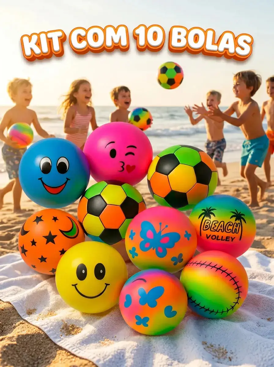 Bola Vinil Inflável Kit Com 10 Bolas Infláveis Cores Sortidas 23cm Praia Piscina Festa Aniversario Parque Atacado Smile Neon Colorido Brinquedo Infantil Ar Livre Agua Diversao Louis Riel Acustico - 1