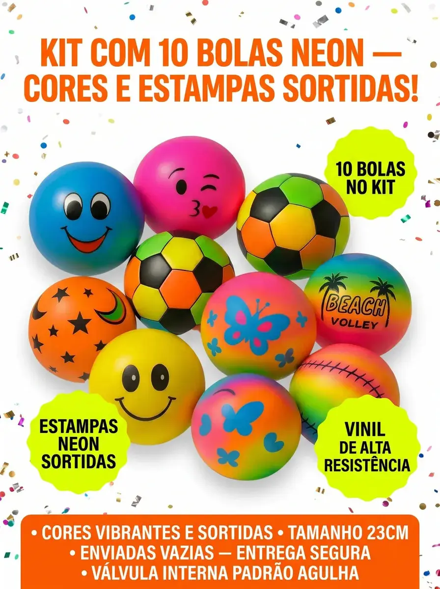 Bola Vinil Inflável Kit Com 10 Bolas Infláveis Cores Sortidas 23cm Praia Piscina Festa Aniversario Parque Atacado Smile Neon Colorido Brinquedo Infantil Ar Livre Agua Diversao Louis Riel Acustico thumbnail 2