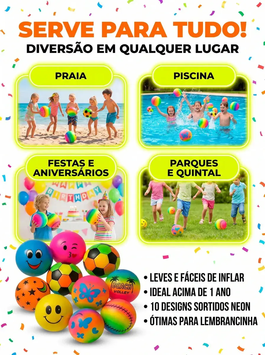 Bola Vinil Inflável Kit Com 10 Bolas Infláveis Cores Sortidas 23cm Praia Piscina Festa Aniversario Parque Atacado Smile Neon Colorido Brinquedo Infantil Ar Livre Agua Diversao Louis Riel Acustico thumbnail 3