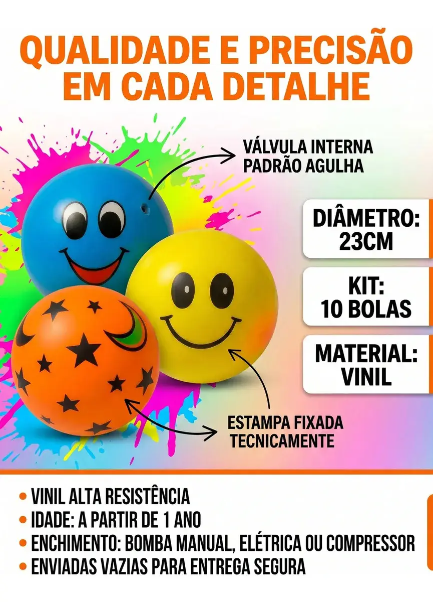 Bola Vinil Inflável Kit Com 10 Bolas Infláveis Cores Sortidas 23cm Praia Piscina Festa Aniversario Parque Atacado Smile Neon Colorido Brinquedo Infantil Ar Livre Agua Diversao Louis Riel Acustico thumbnail 4