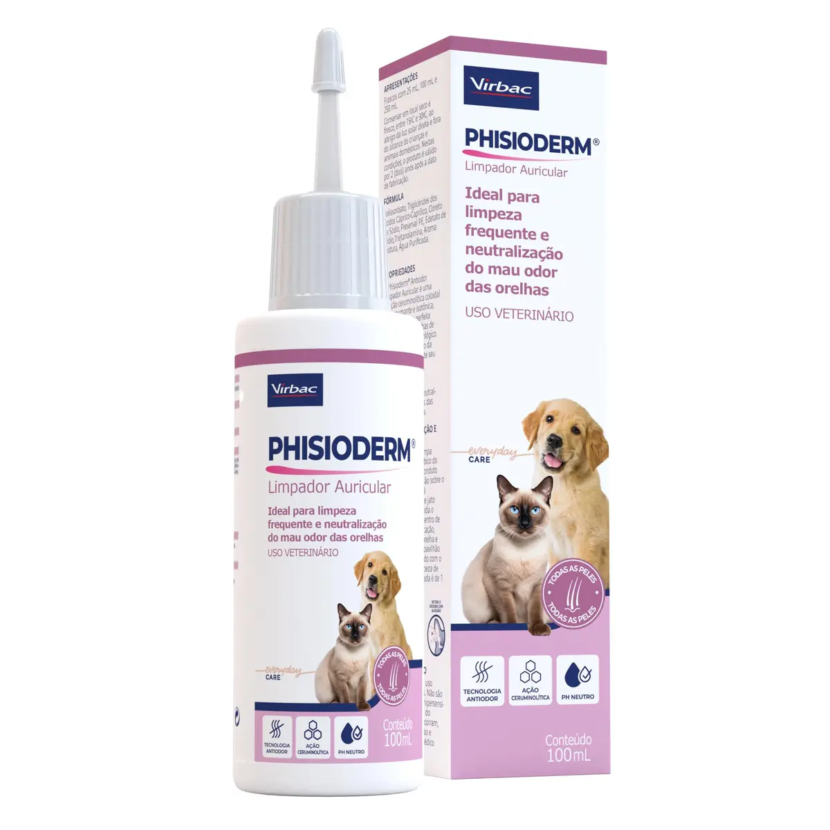 Virbac Phisioderm Limpador Auricular 100 mL | Limpeza Regular, Auricular, Otológico, Cachorro, Cão, Virbac