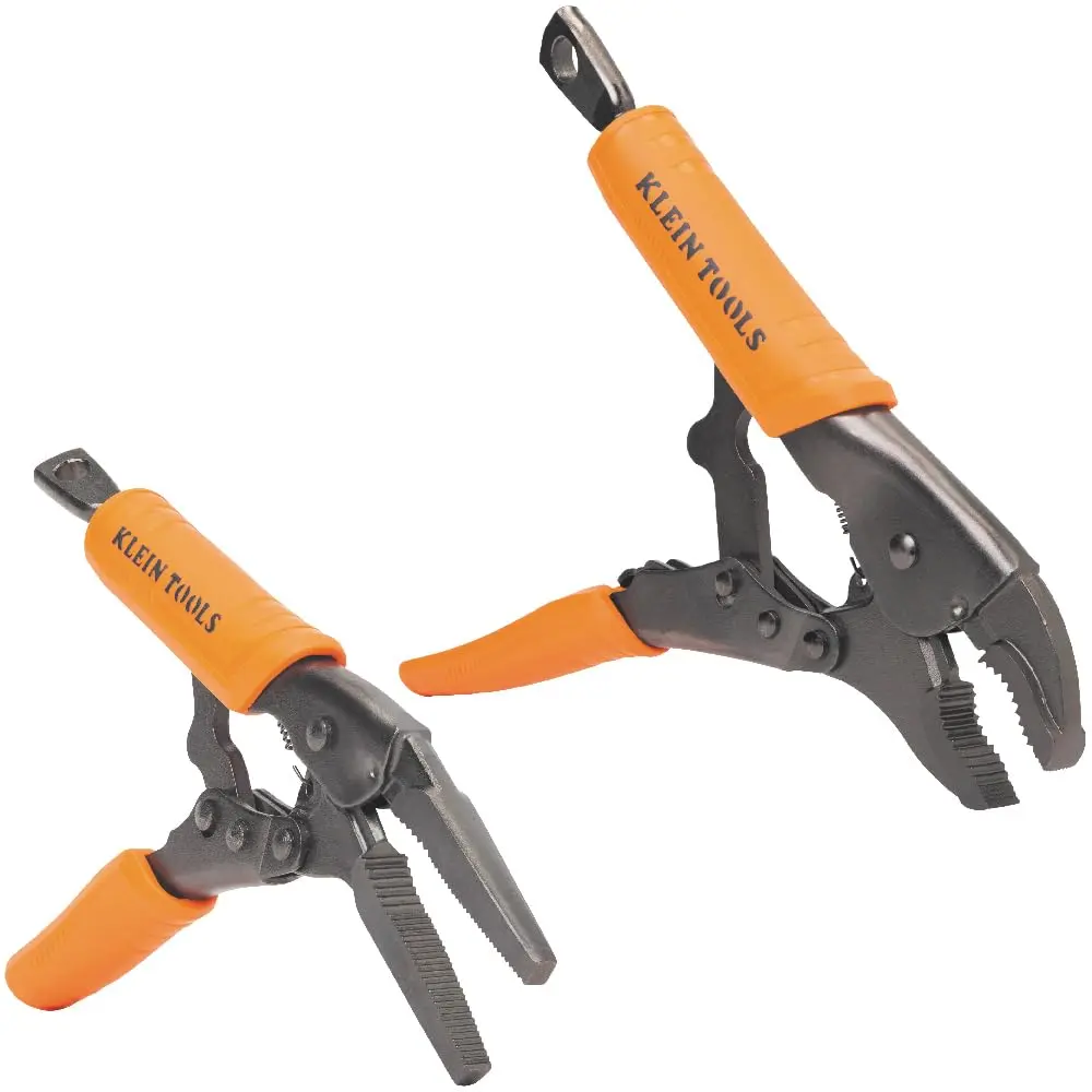Klein Tools Conjunto de alicates de travamento 38663, ponta longa de 17 cm e alicate de mandíbula curva de 25 cm, alto torque e potência de aderência, 2 peças