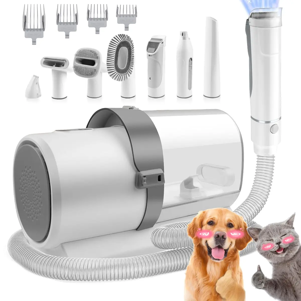 Kit de limpeza para cães, 7 em 1 Aspirador de Pelos Pet Animais de estimação com 4 pentes de cabelo, aspirador de cabelo para cães de 2,5 litros, escova a vácuo para cães 220V