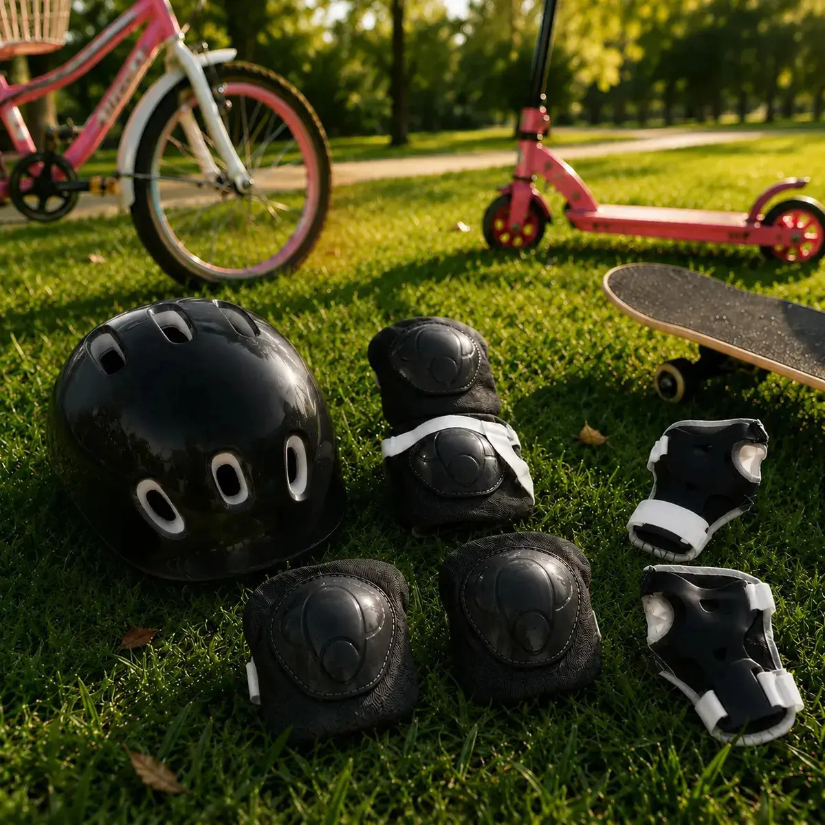 Kit Proteção Capacete Ajustável Infantil Protetor Cor Preto
