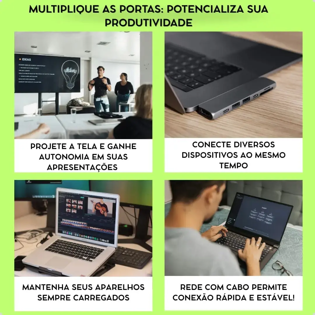 Hub Usb C 8 Em 1 Adaptador Multiportas Macbook Pc Notebook thumbnail 2