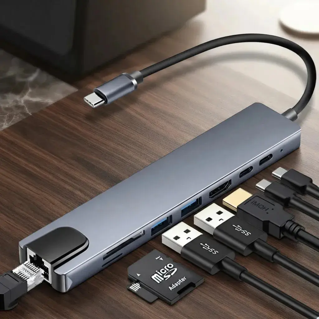 Hub Usb C 8 Em 1 Adaptador Multiportas Macbook Pc Notebook thumbnail 3
