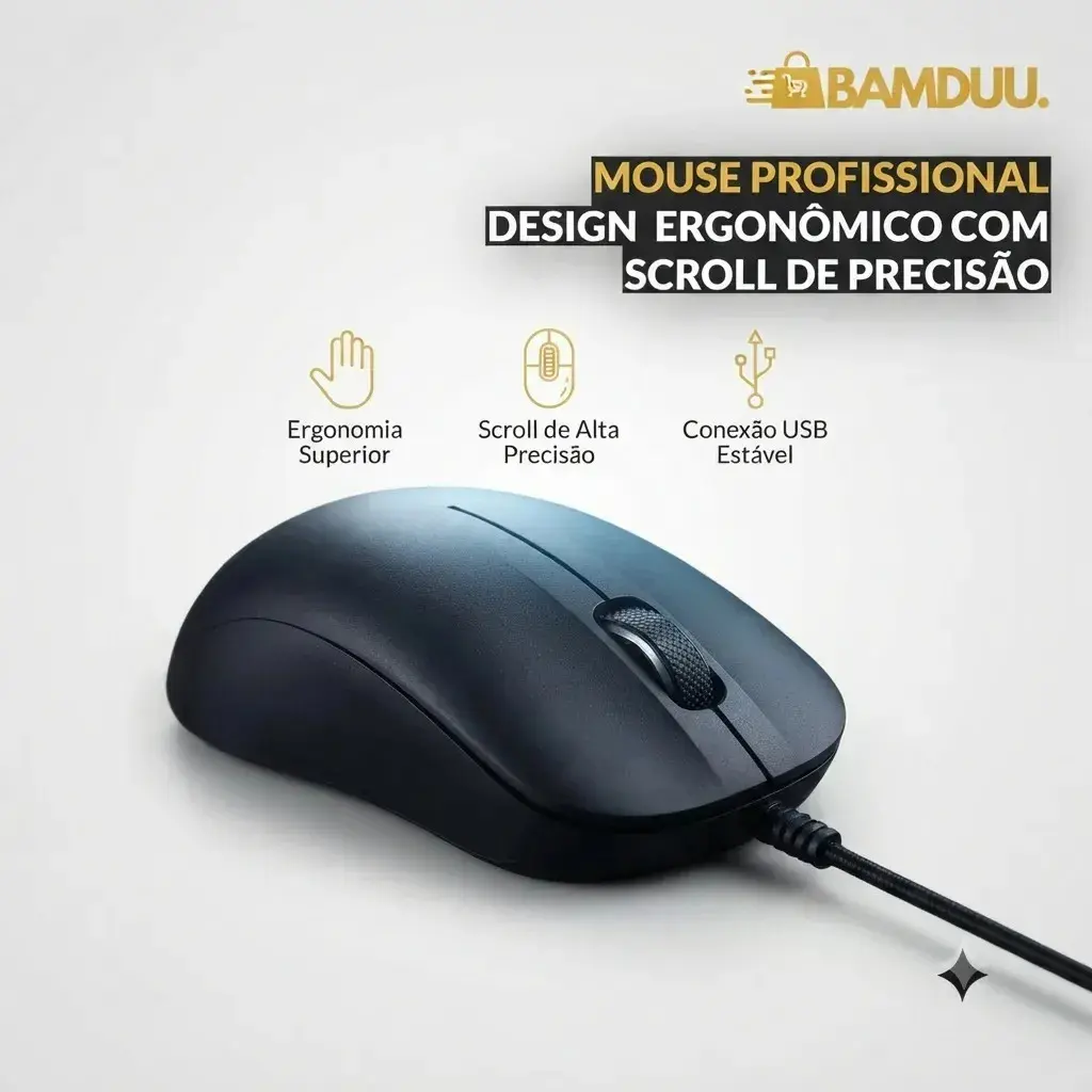 Mouse Usb Com Fio Preto Óptico 1000 Dpi Alta Precisão Design Ergonômico Confortável Plug And Play Ideal Para Computador Notebook Escritório Trabalho Estudos Uso Diário - 1