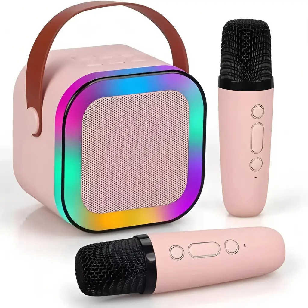 Caixa De Som C/ 2 Microfones Bluetooth 5.0 Karaokê Luzes led, Entretenimento em Casa