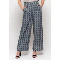 Calça Bisô Pantalona Xadrez Preta/ Azul - Azul