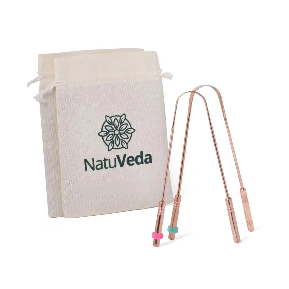 Raspador Limpador de Lingua Cobre Puro Ayurveda - Kit com 2 Raspadores de língua NatuVeda