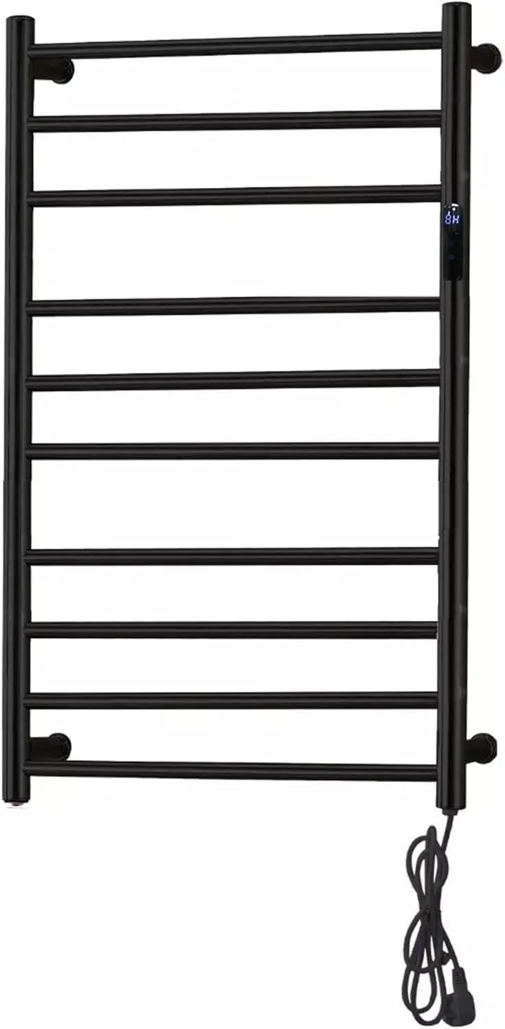 Toalheiro Térmico Grande Redondo Preto Bivolt com Timer Embutido - Kzi (Fio Lado Esquerdo, Grande)