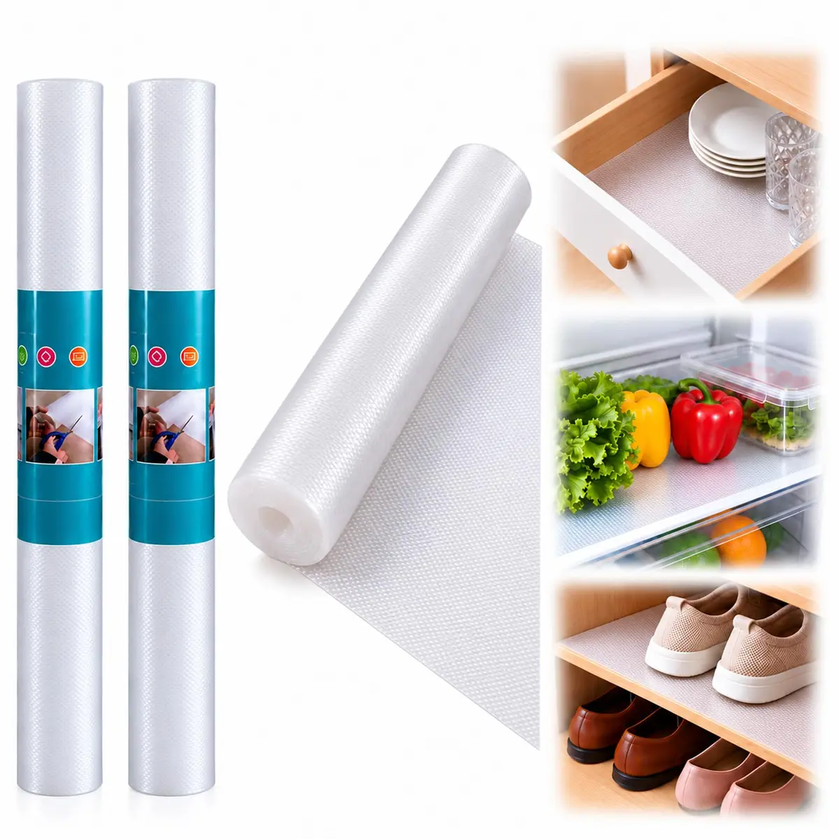 Kit 2 Forro de Gavetas Antiderrapante PEVA 45x150cm - Impermeável, Transparente para Cozinha, Armário, Geladeira e Prateleiras (Diamonds) - 1