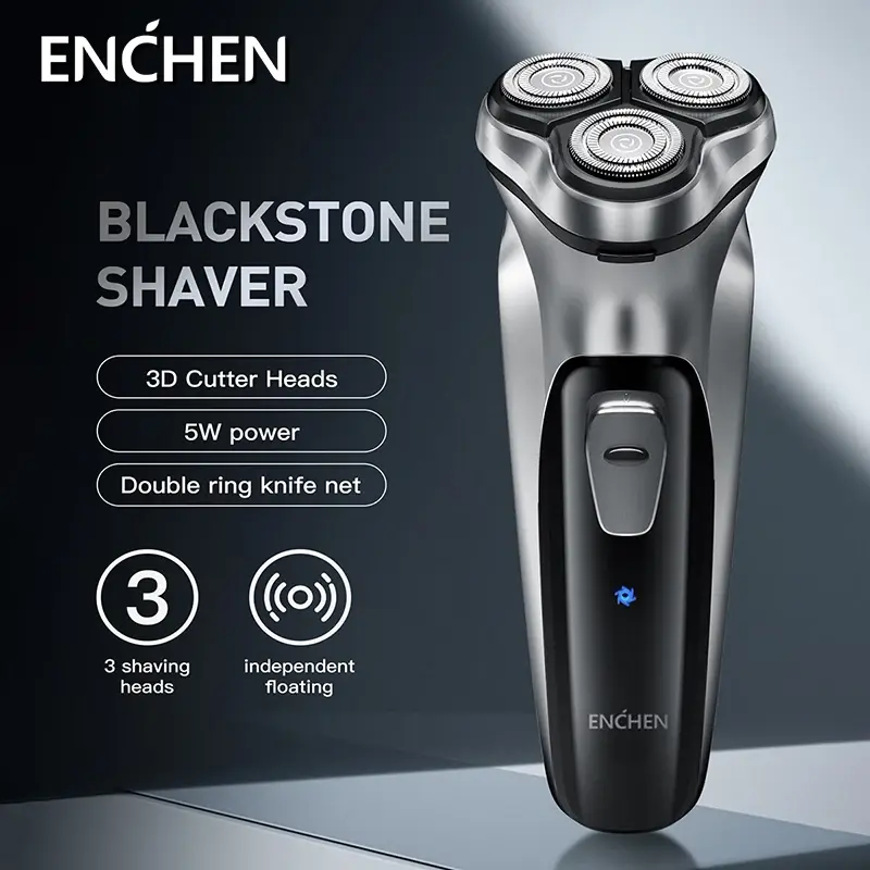 ENCHEN Blackstone Barbeador rotativo elétrico para homens Lâmina flutuante 3D lavável tipo C USB recarregável máquina de barbear para barba