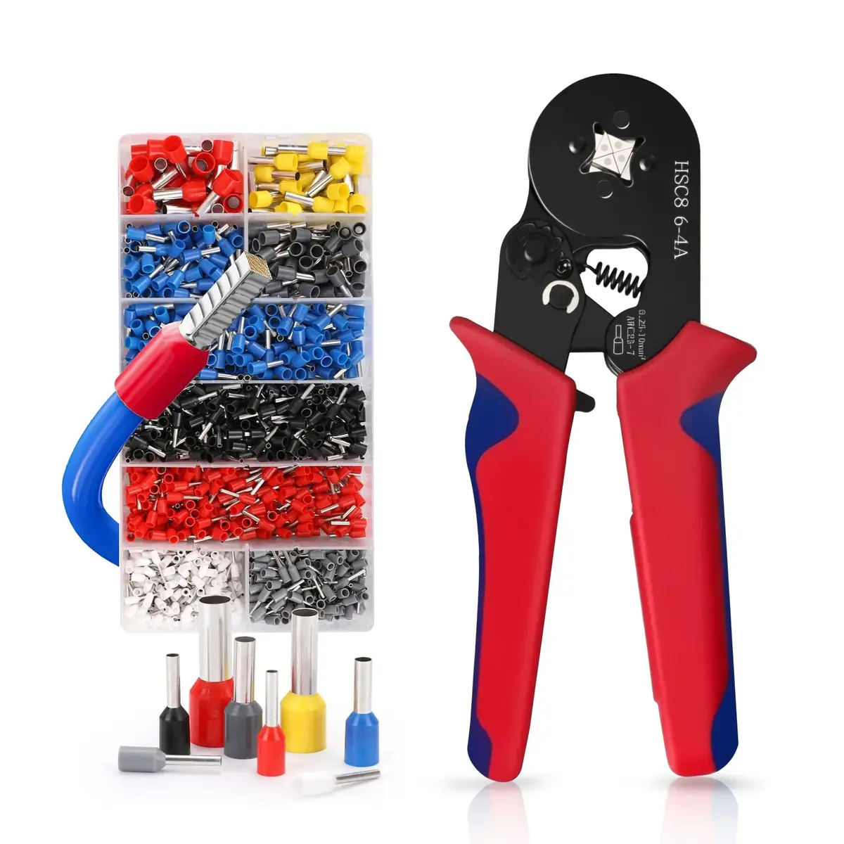 Kit Alicate de Crimpar Terminal, Alicate Desencapador de Fios com 1200 Terminais Tubular ilhós, 0.25-10mm², Conjunto para Reparo Eletrico