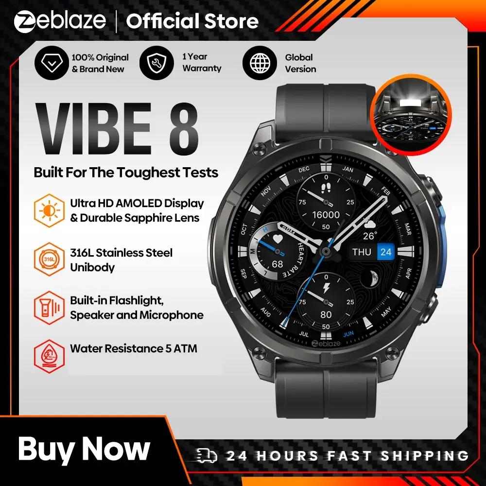 Novo 2025 zeblaze vibe 8 chamadas de voz 1.43 "display amoled relógio inteligente lanterna embutida freqüência cardíaca pressão arterial relógio inteligente