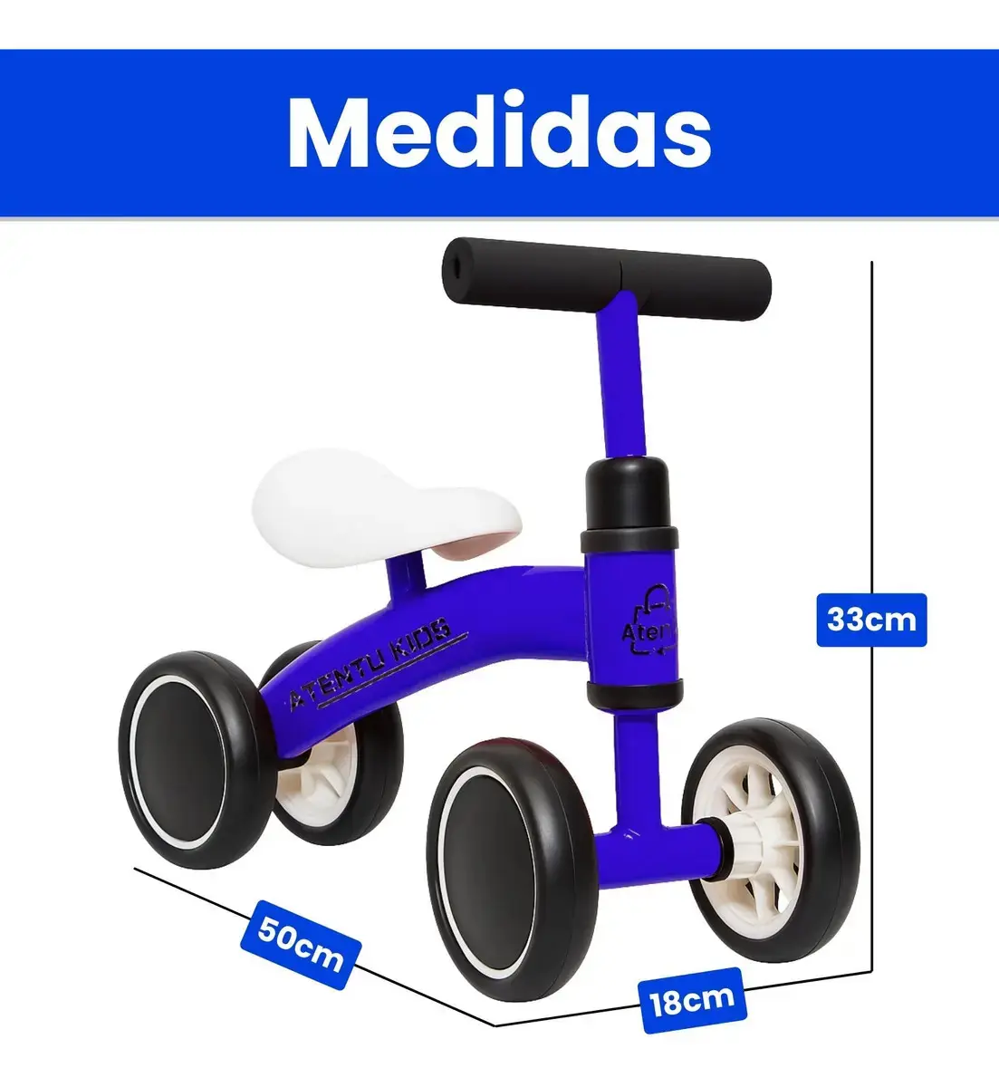 Bicicleta Infantil De Equilíbrio Sem Pedal Andador 4 Rodas Cor Azul thumbnail 2
