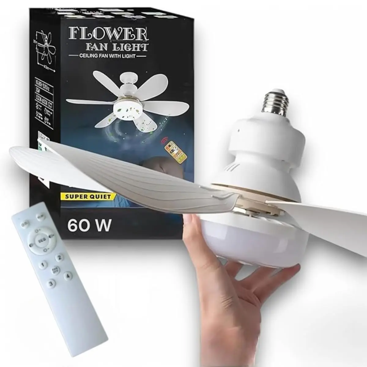 Ventilador de Teto com Lâmpada. Encaixe E27 Led. Potência 60W V2. Silencioso e Inteligente com Controle Remoto. Verão sem Calor. Modelo Instala Fácil Natureasy. (60 Watts Branco)