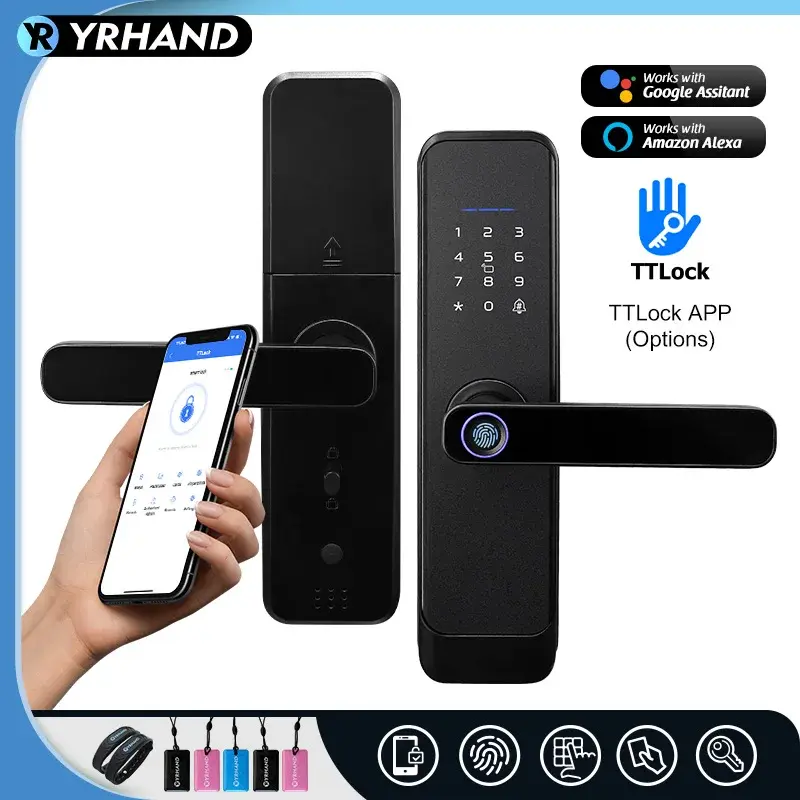 Fechadura com impressão digital, à prova d'água, wi-fi, controle remoto, bluetooth, ttlock, cartão de aplicativo, código digital, fechadura eletrônica inteligente sem chave - 1