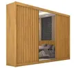 Guarda-Roupa Europa Grécia com espelho, 3 portas de correr, 6 gavetas e 12 prateleiras – 226 cm de largura - Peroba - 1