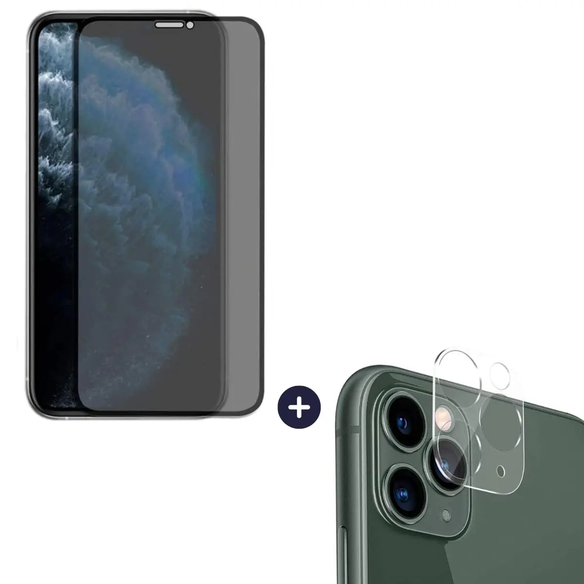 Película De Vidro Privacidade 3D Anti Spy Tela Toda Para iPhone + Película Lente de Câmera (iPhone 11 Pro Max)