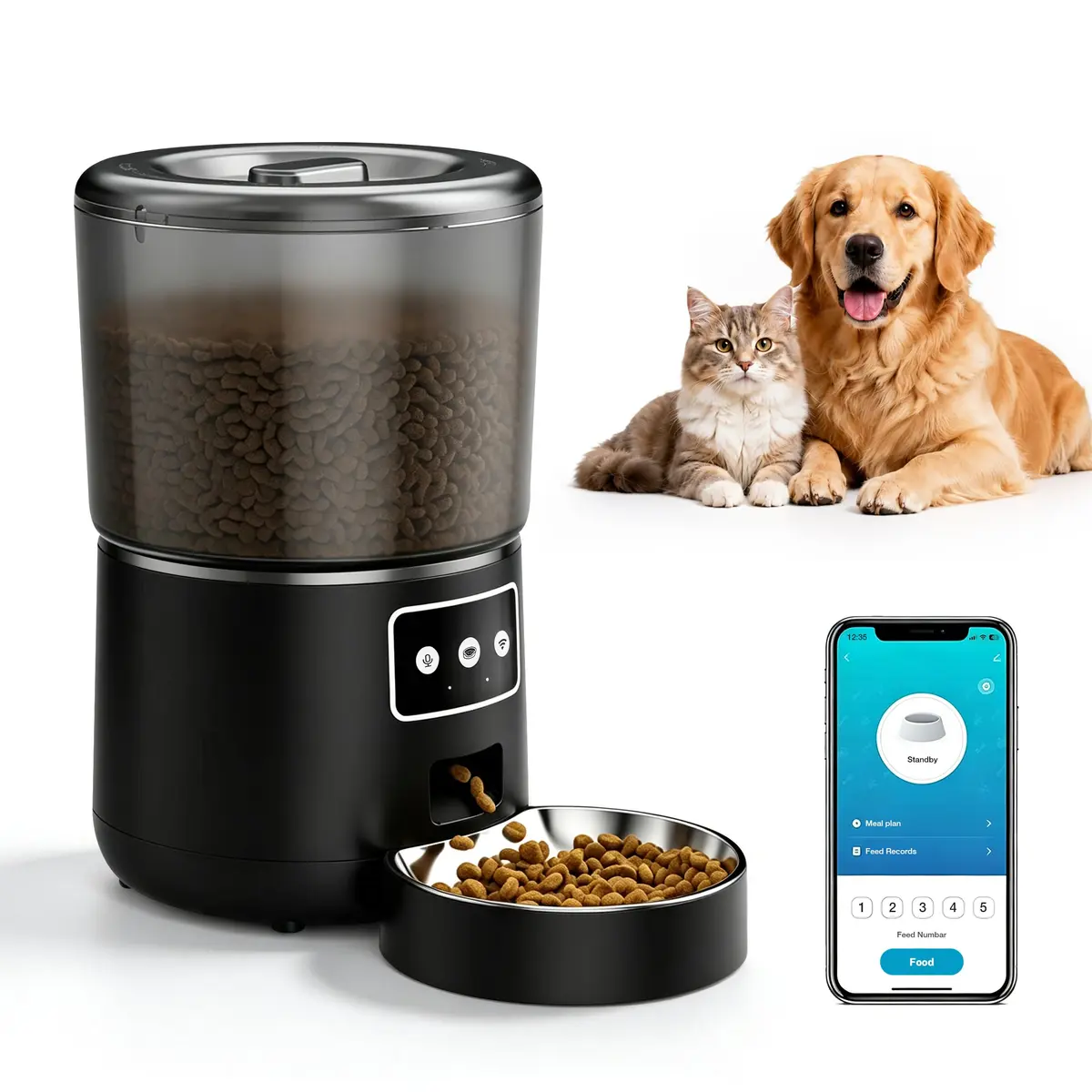 Comedouro Automático Para Cães e Gatos, WiFi 4L, Anti-Travamento, Preto | Alimentação Programada E Mais Conveniente Para Manter A Rotina Dos Pets Organizada - 1