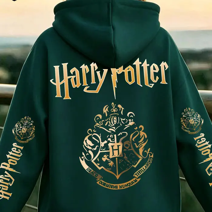 Blusa de Moletom Warner Bros. Autêntico Harry Potter Cresto Hogwarts Impressão Grande nas Costas, Camisola com Capuz e F