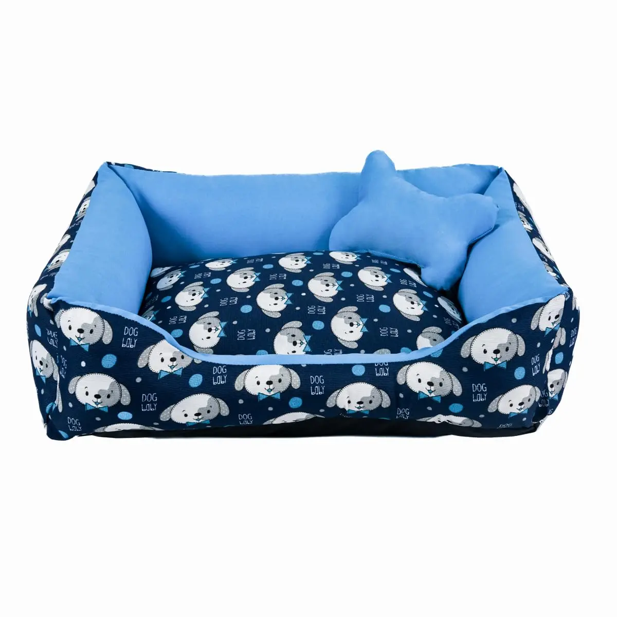 Cama para Cachorro Grande 70X55 Com Zíper Estampa Ossinho Cachorro Azul
