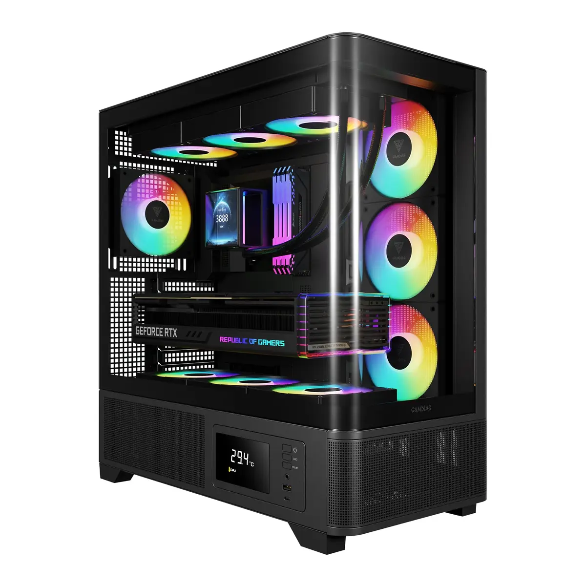 Gabinete Gamer Gamdias Atlas P2 CG Preto com 4 Fans