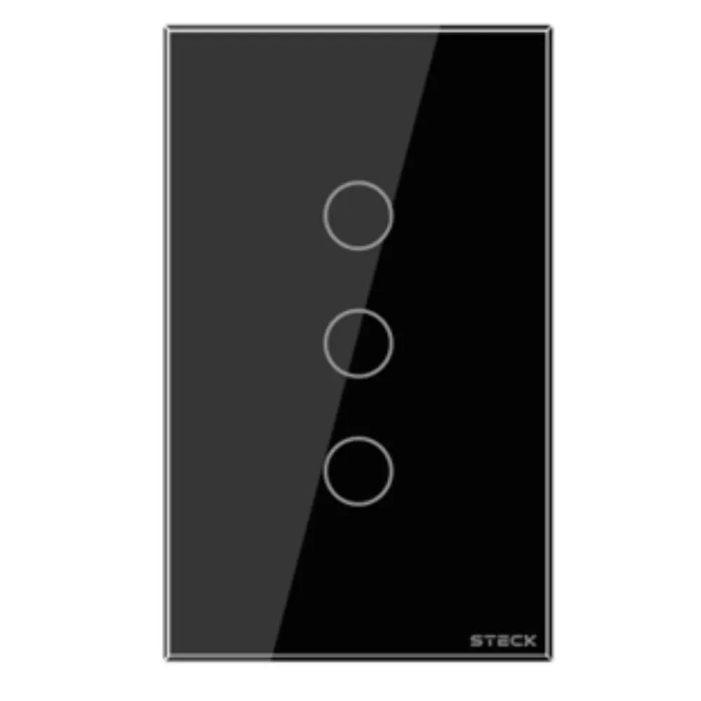 Steck, Interruptor 4X2" 3 Módulos Touch Preto Wi-Fi, Ambiente Conectado, SINT3P1