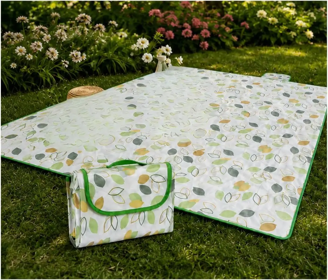 Tapete Piquenique Impermeável Dobrável 148x198cm com Alça (Folhas) | Com Alça de Transporte, Leve 350 g, Fácil de Limpar, Para Praia e Camping, 4 Estampas Disponíveis