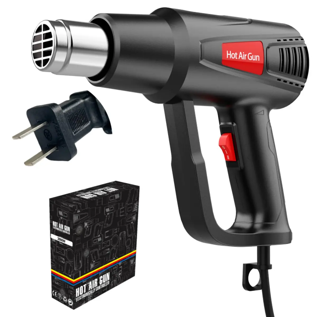 Soprador Térmico 1800W 2 Estágios Ajuste de Temperatura Infinita 60-600℃ Proteção Contra Superaquecimento com Bicos Acessórios Tomada Padrão Brasil 220V Uso Profissional Residencial