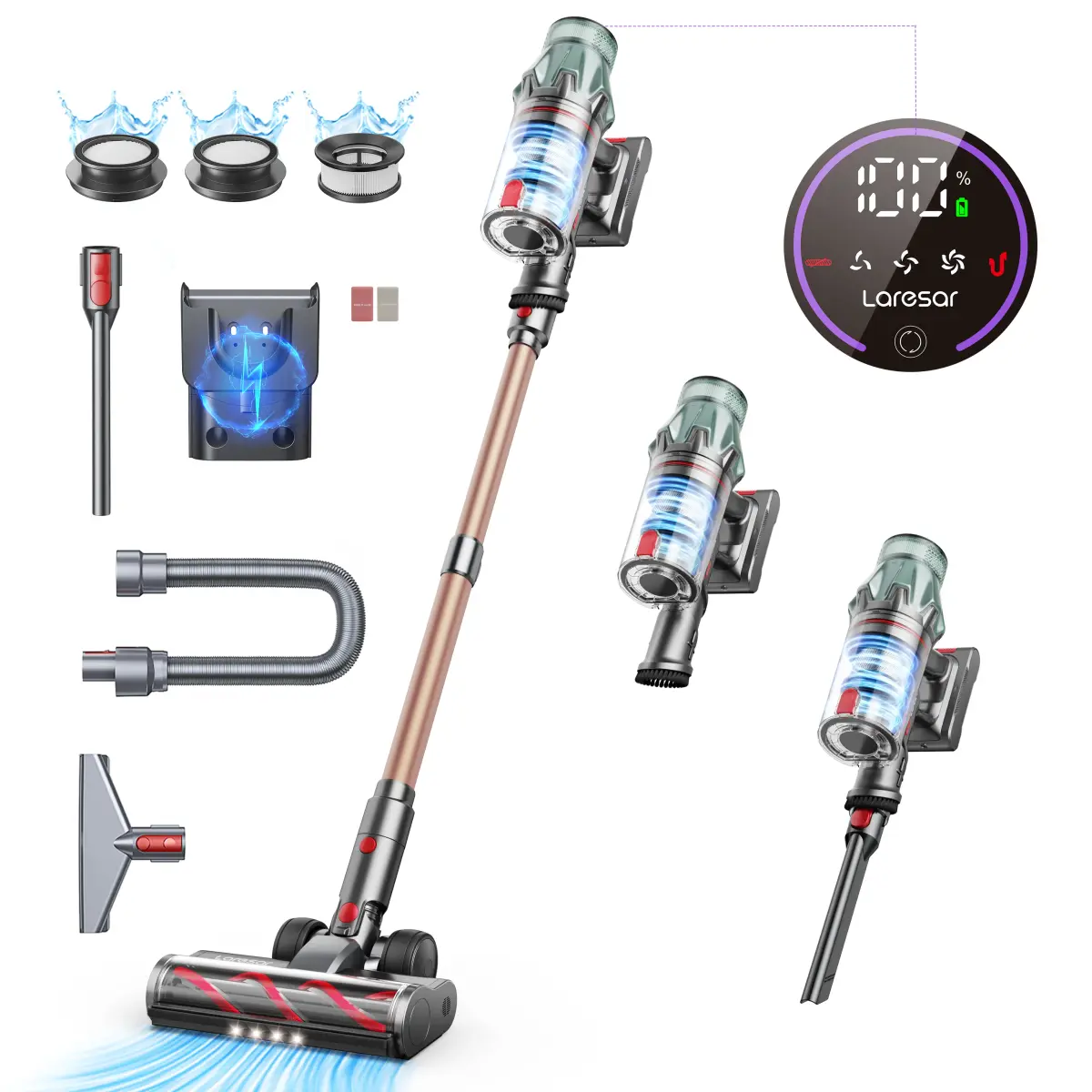 Aspirador de Pó Sem Fio Laresar V7 PRO 600W 65000PA, Aparelho Doméstico Portátil com Função de Aromaterapia, Mangueira Longa para Sucção de Sofá 2026 NE