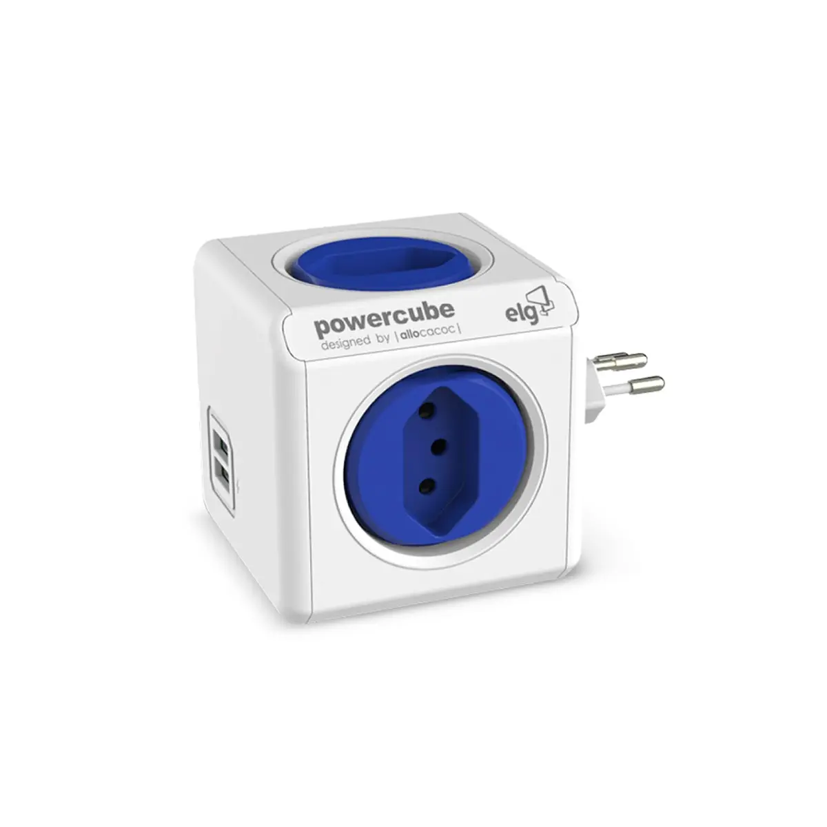 ELG, PWC-R4U, PowerCube USB, Filtro de Linha, Multiplicador 4 Tomadas Bivolt com 2 Portas USB 2.4A, Disjuntor Integrado de 10A, Branco e Azul - 1