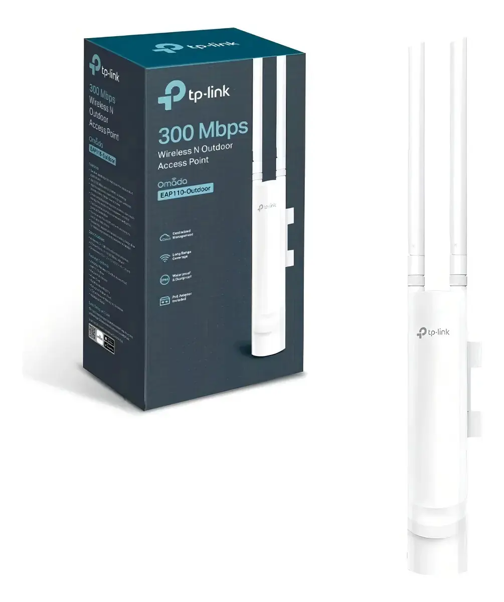 Access Point Externo TP-Link Omada EAP110-Outdoor Wireless N 300mbps 2,4GHz PoE Passivo Cor Branco - 1