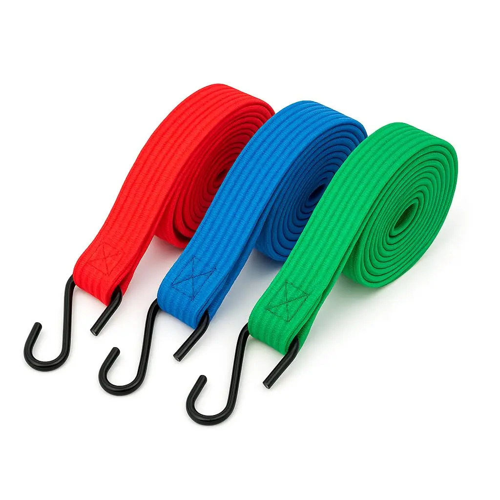 Cordas Elásticas Planas, 25mm x 1,5metros, Ganchos Metálicos, Multiuso para Bagageiro, Moto, Bicicleta e Camping, Alta Elasticidade, Cores Sortidas. (3) - 1