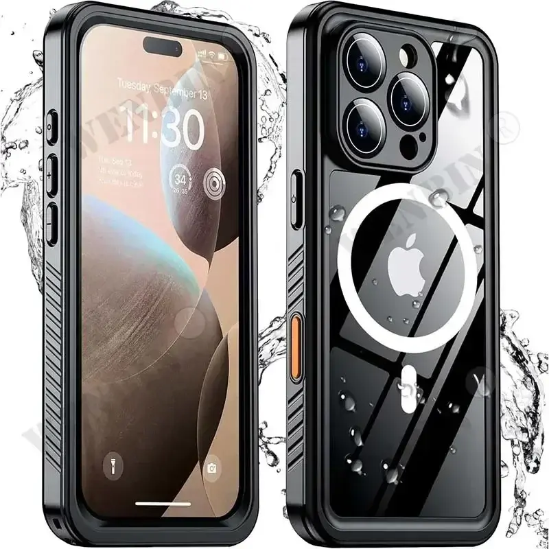 Capa à Prova d'Água IP68 para iPhone 18 17 16 Pro Max Plus, Capa Protetora de Corpo Inteiro para Natação e Mergulho Subaquático, Fundas Magnéticas Magsafe