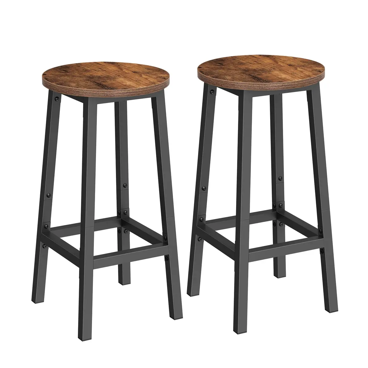 VASAGLE Conjunto de 2 Banquetas, Cadeiras para Cozinha, Banquetas com Estrutura de Metal e Apoio para os Pés, Fácil de Montar, Marrom Rústico e Preto BRLBC032B01 - 1