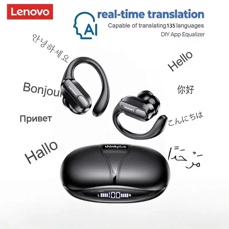 Lenovo xt80 esportes fones de ouvido sem fio com microfones, controle de botão, display de energia led, som estéreo de alta fidelidade app ai tradutor fone de ouvido - 1