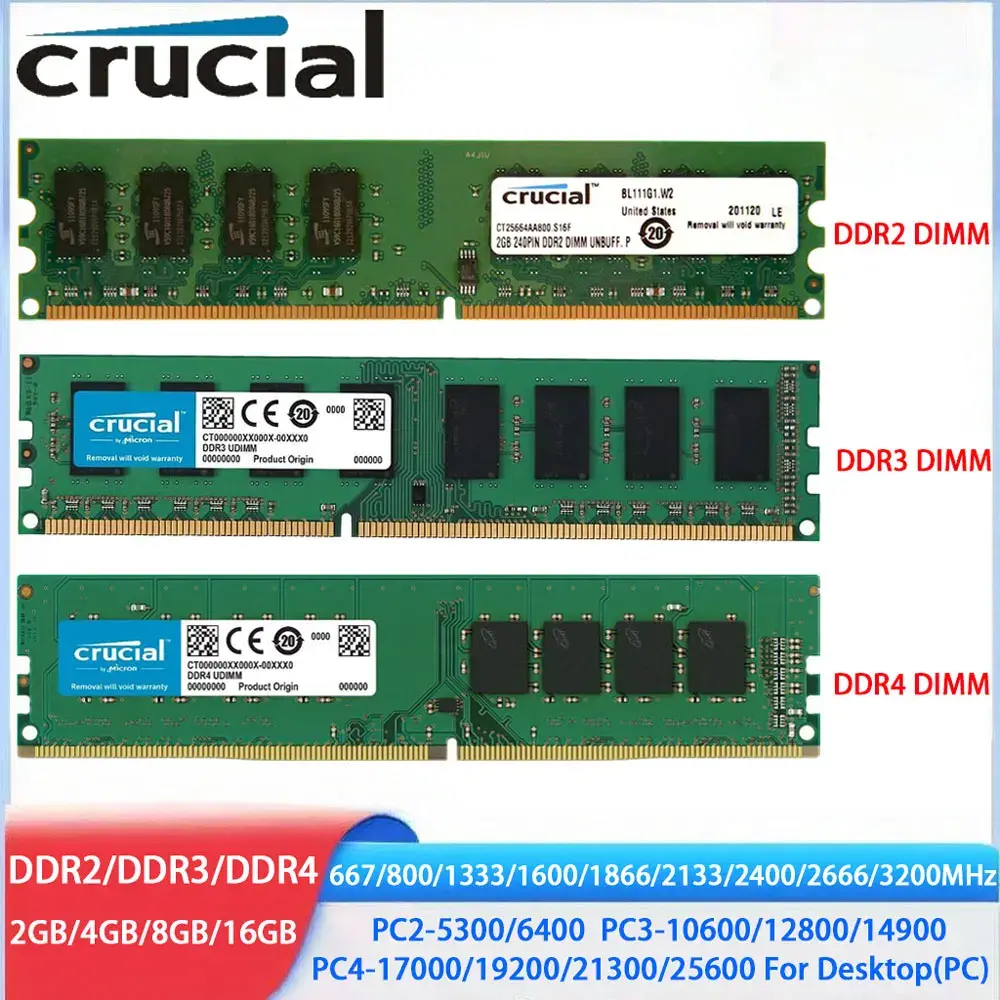 Memória crucial ddr4 ddr3 ddr2 2gb 4gb 8gb 16gb 32gb 3200mhz 2666 2133 2400 1866 1600 1333 667 800mhz pc desktop dimm memória ram - 1