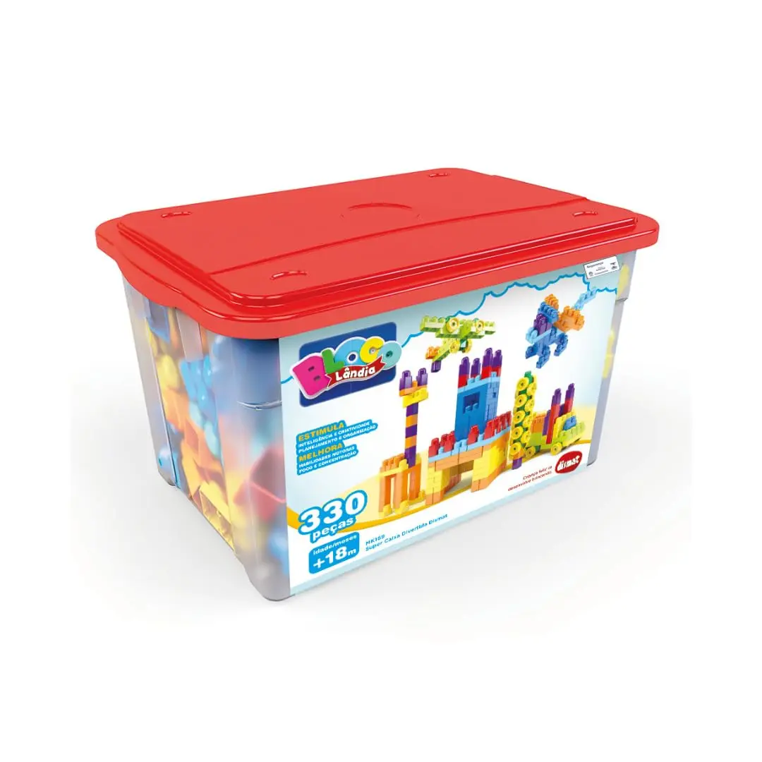 Super Caixa Educativa - Blocos de Montar para Crianças, Estimula Criatividade e Aprendizado, Material Seguro e Durável, 330 Peças