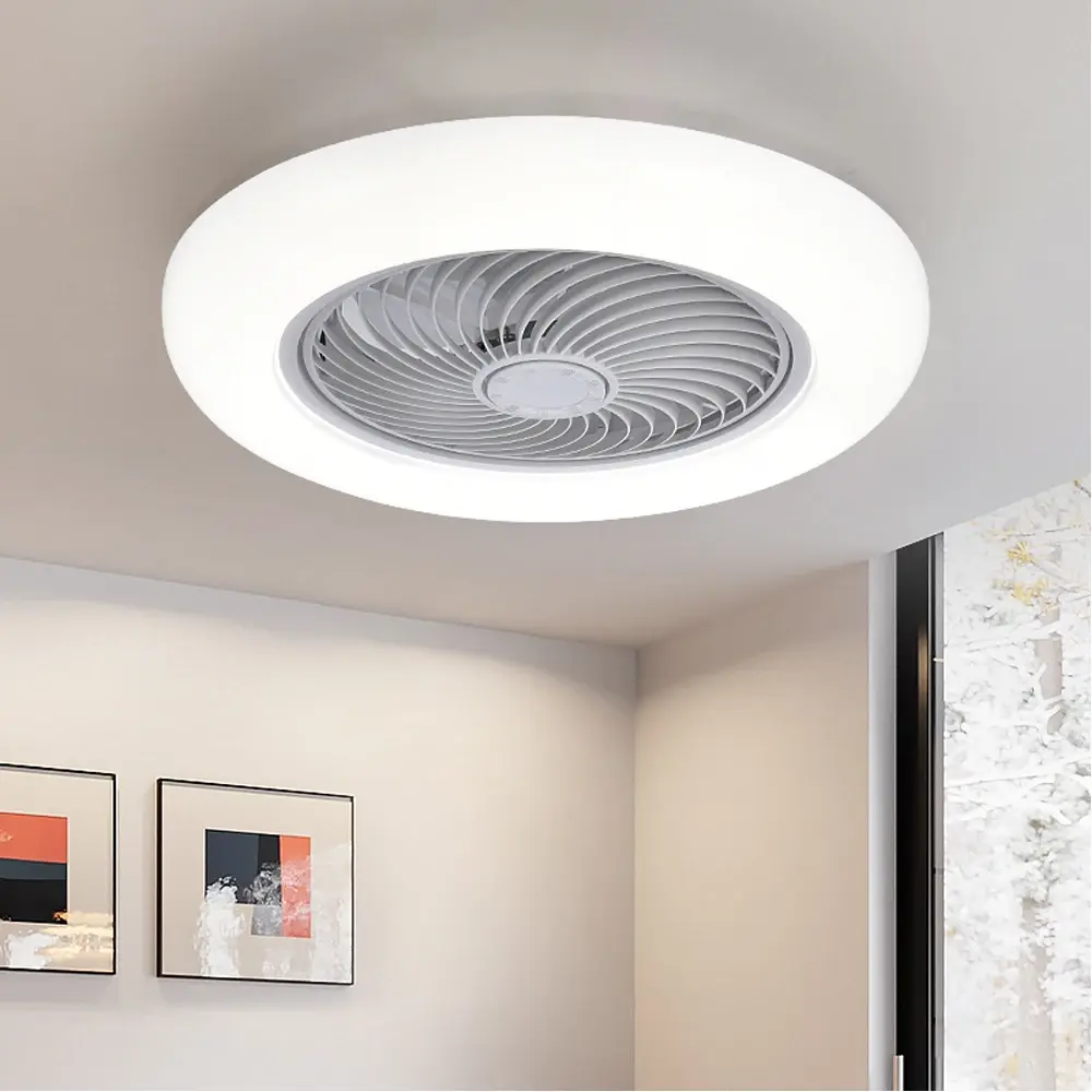 Ventilador de teto inteligente com luzes, controle remoto, decoração de quarto, lâmpada, 52cm, lâminas invisíveis, silencioso - 1