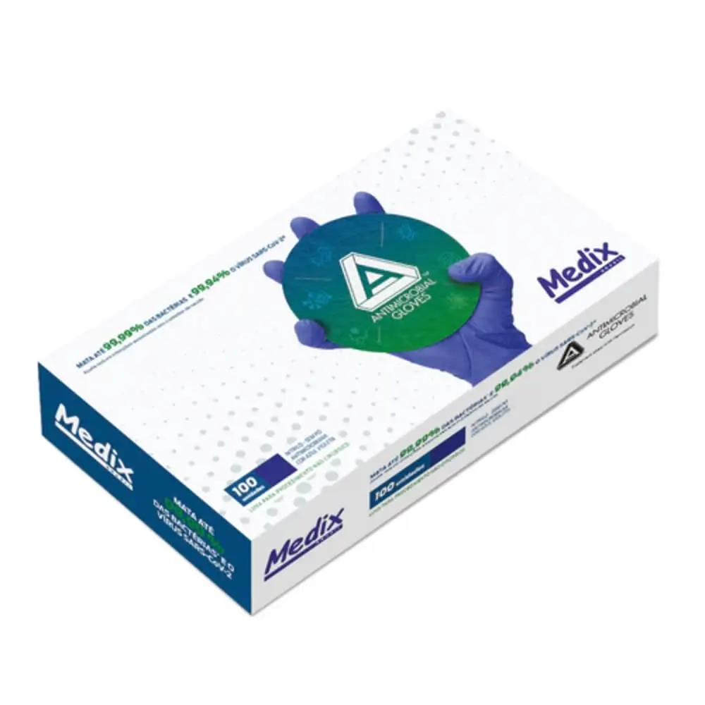 Medix Luva Nitrílica Antimicrobiana Azul Violeta Brasil Tamanho P - Caixa Com 100 Unidades