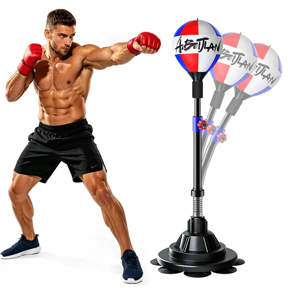 Saco de Boxe de Velocidade 360° com Altura Ajustável, Saco Pancada de Reação com Base de Ventosa Forte, Ideal para Boxe Treino em Casa, Saco de Box para Adultos e Crianças