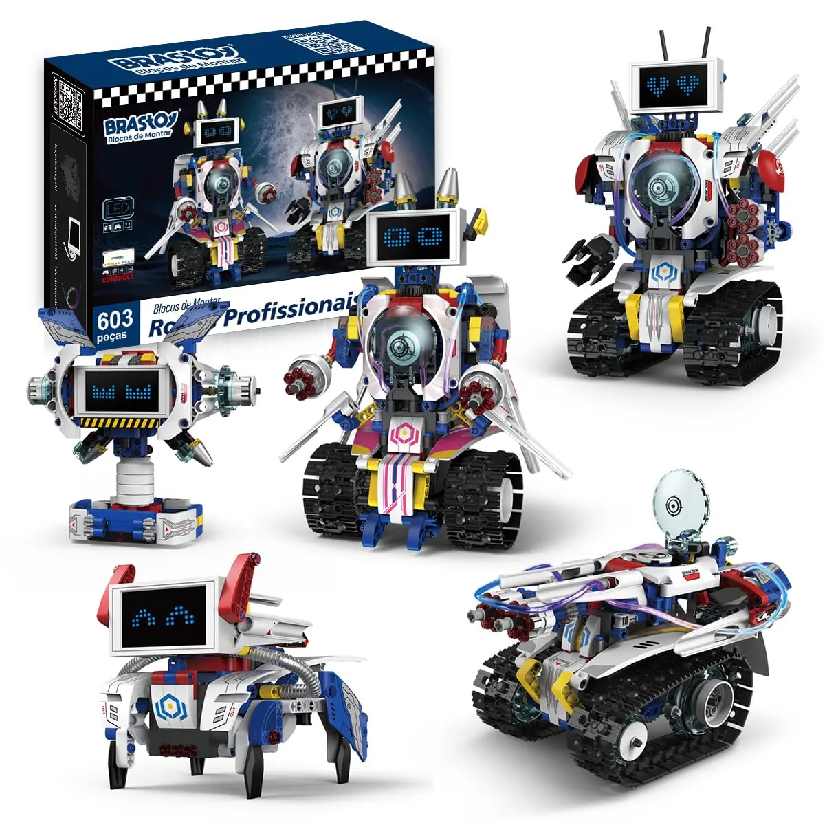 Conjunto de Blocos de Montar Construção de Robôs - 5 Modelos Montáveis Diferentes, Brinquedo Educativo STEM para Crianças a Partir de 12 Anos