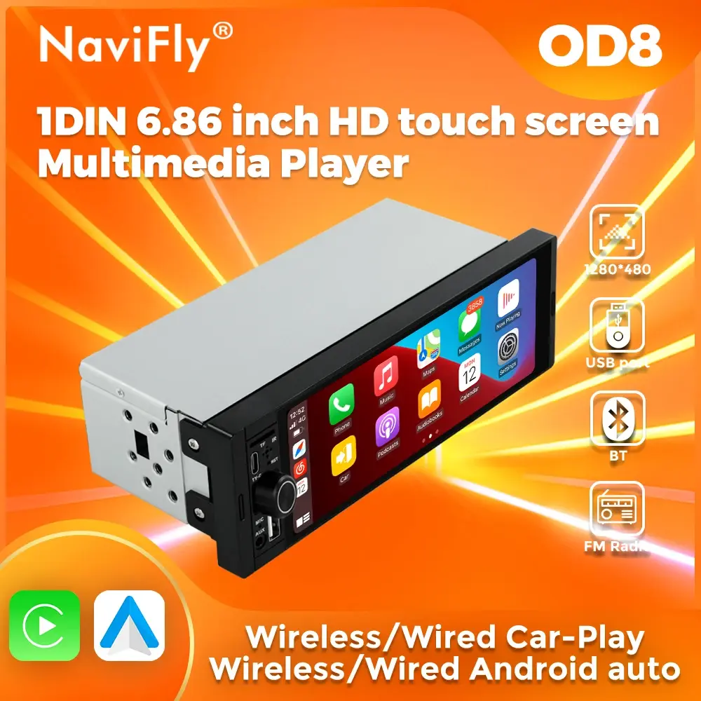 Navifly 6.86 Polegada universal fm carplay android auto rádio do carro autoradio reprodutor multimídia carro estéreo mp5 player câmera sem dvd - 1